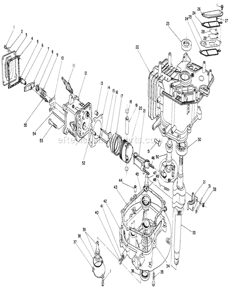 Crankcase Assembly Diagram and Parts List for 26621 0000001-0999999 - 1990 Toro Lawn Mower