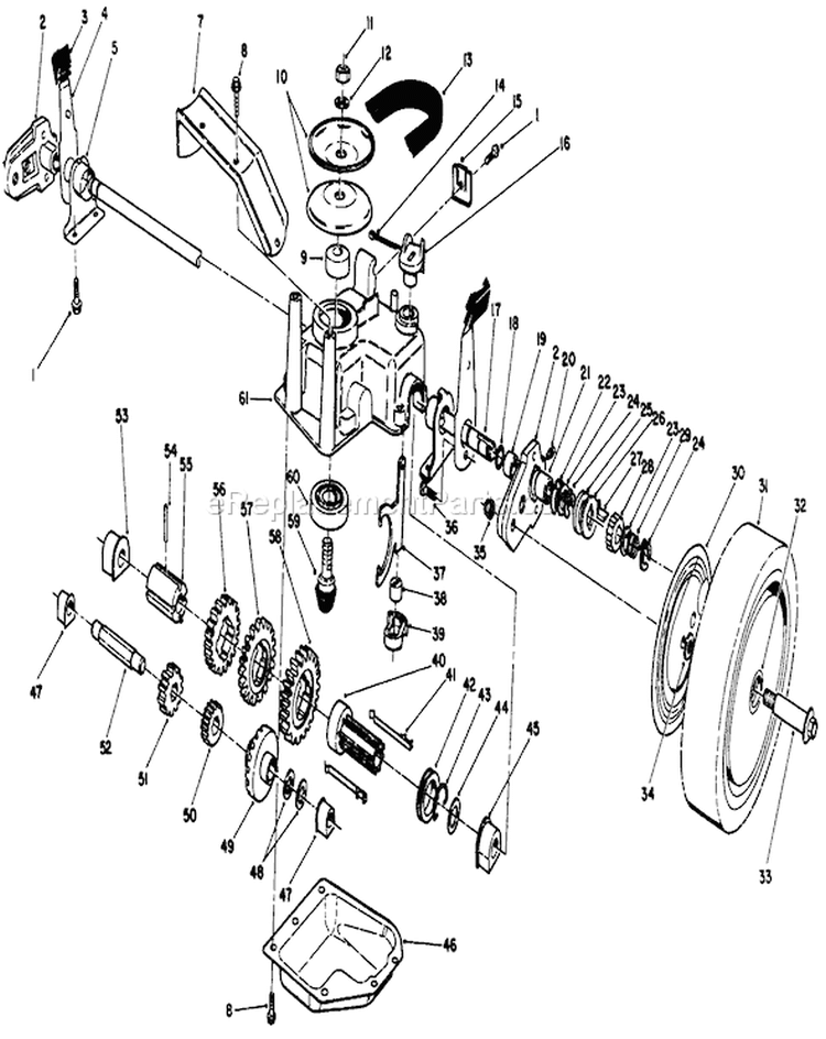 Gear Case Assembly Diagram and Parts List for 26622CS 9000001-9999999 - 1989 Toro Lawn Mower
