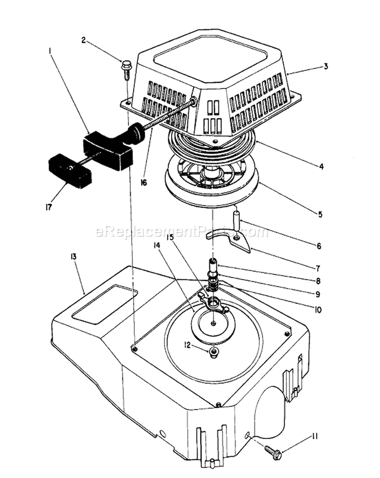 Recoil Assembly Diagram and Parts List for 26622 0000001-0003100 - 1990 Toro Lawn Mower