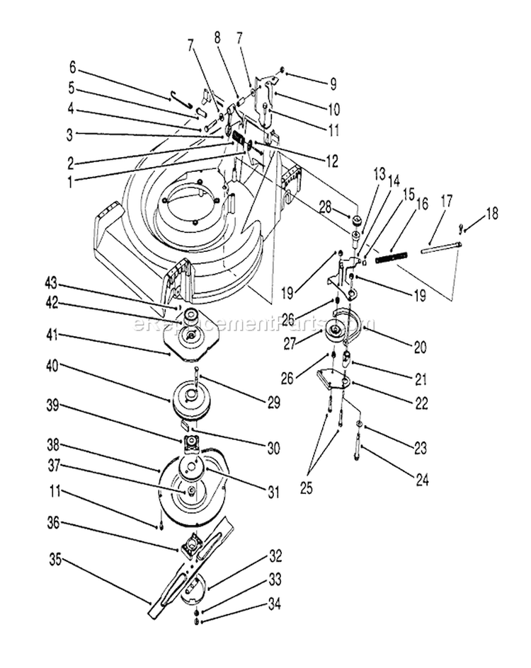 Blade Brake Clutch Assembly Diagram and Parts List for 26622 0003101-0999999 - 1990 Toro Lawn Mower