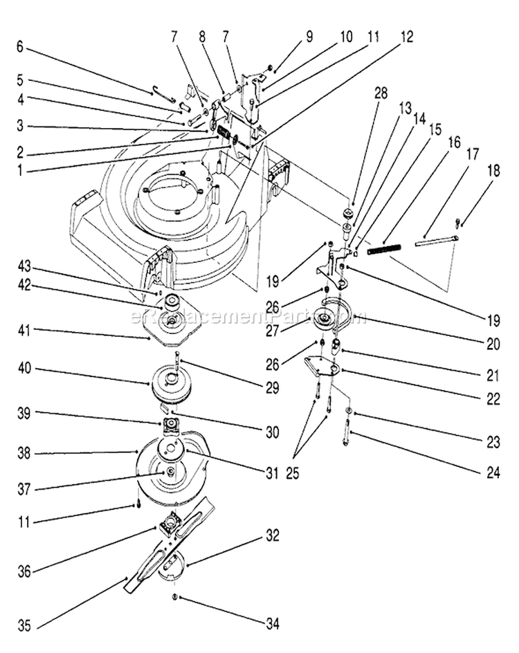 Blade Brake Clutch Assembly Diagram and Parts List for 26622 1000001-1999999 - 1991 Toro Lawn Mower