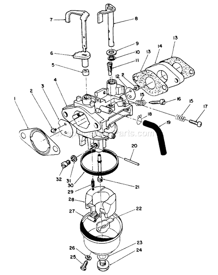 Carburetor Assembly Diagram and Parts List for 26622 1000001-1999999 - 1991 Toro Lawn Mower