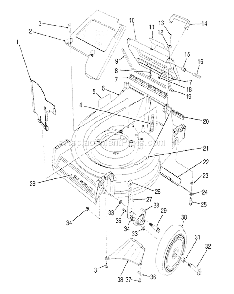 Housing Assembly Diagram and Parts List for 26623 0000001-0999999 - 1990 Toro Lawn Mower