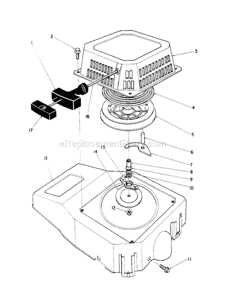 Recoil Assembly Diagram and Parts List for 26623 0000001-0999999 - 1990 Toro Lawn Mower