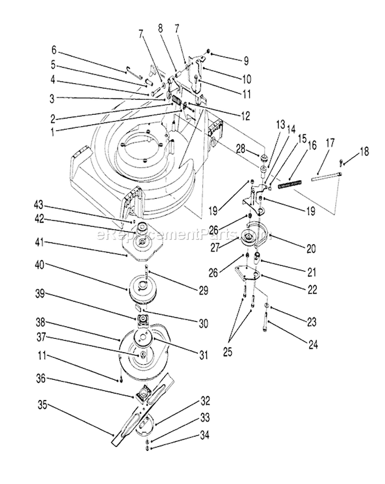 Blade Brake Clutch Assembly Diagram and Parts List for 26623 0000001-0999999 - 1990 Toro Lawn Mower