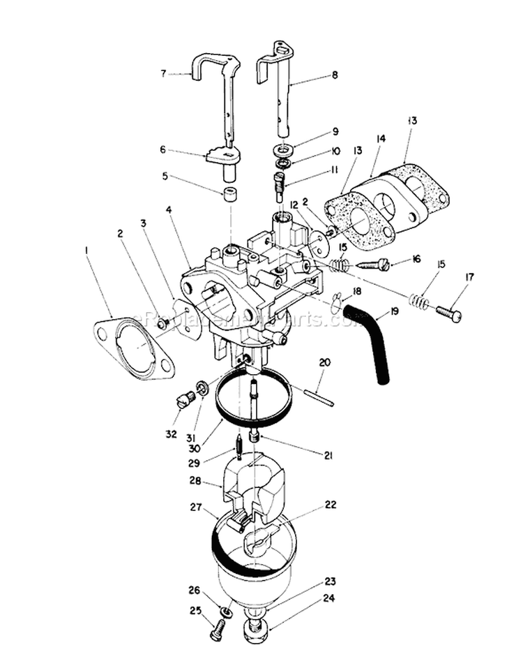 Carburetor Assembly Diagram and Parts List for 26623 0000001-0999999 - 1990 Toro Lawn Mower