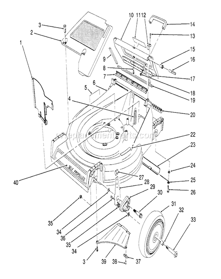 Housing Assembly Diagram and Parts List for 26623 0000001-0999999 - 1991 Toro Lawn Mower