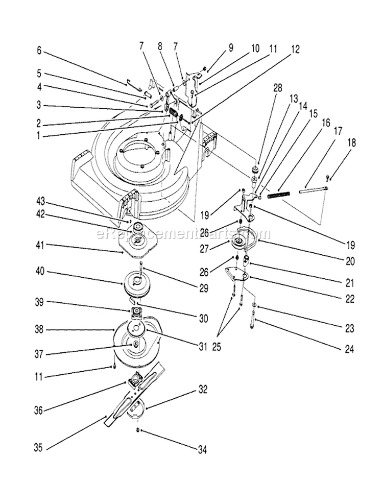 Blade Brake Clutch Assembly Diagram and Parts List for 26623 0000001-0999999 - 1991 Toro Lawn Mower