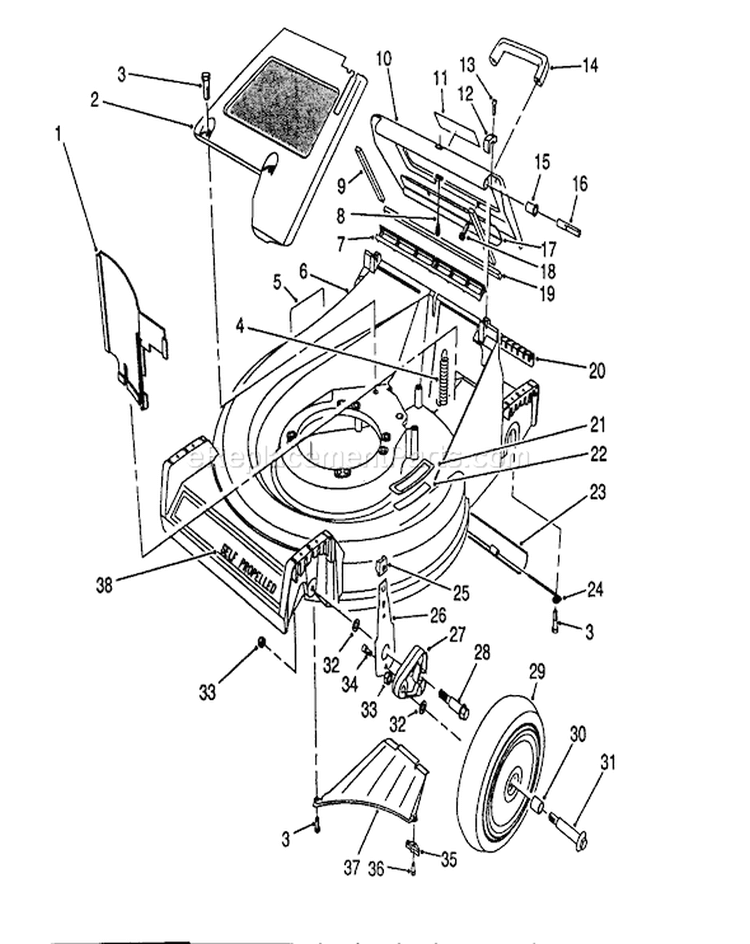 Housing Assembly Diagram and Parts List for 26624 0000001-0001101 - 1990 Toro Lawn Mower