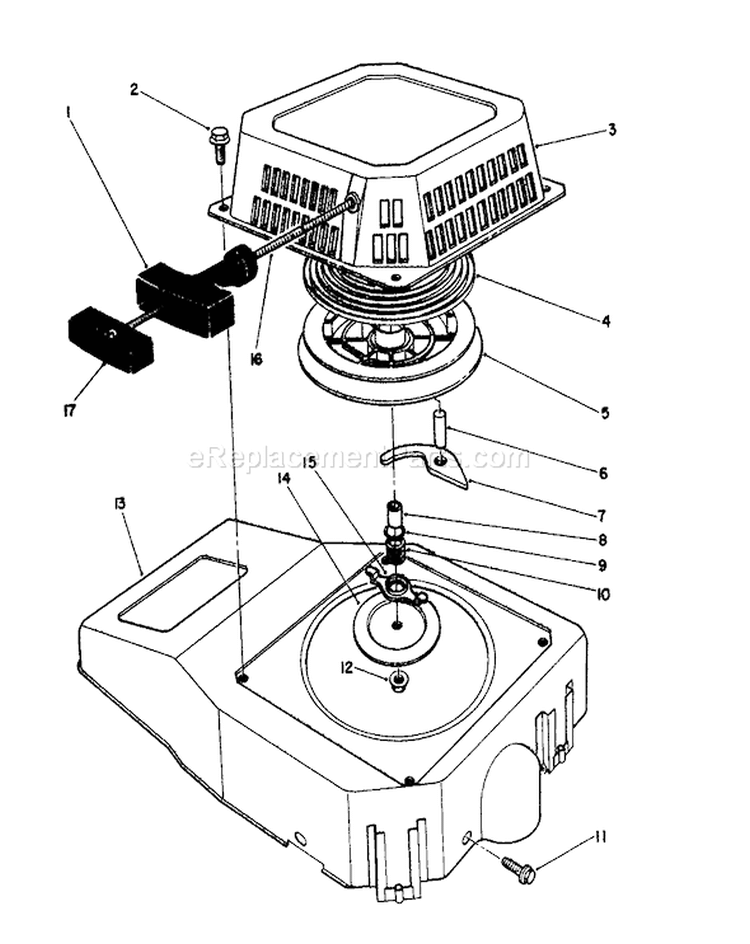 Recoil Assembly Diagram and Parts List for 26624 0000001-0001101 - 1990 Toro Lawn Mower