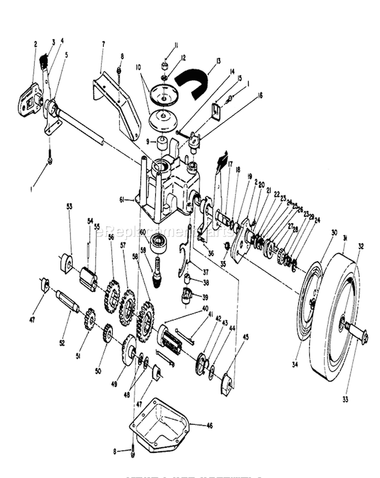 Gear Case Assembly Diagram and Parts List for 26624 0000001-0001101 - 1990 Toro Lawn Mower