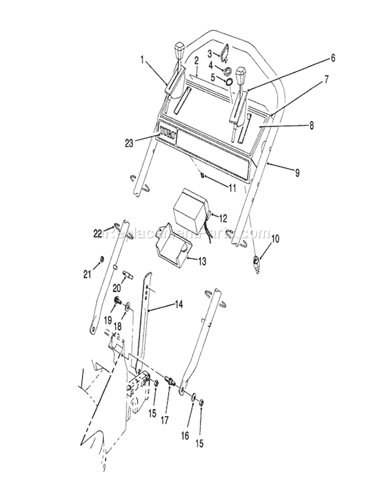 Handle Assembly Diagram and Parts List for 26625BG 0000001-0999999 - 1990 Toro Lawn Mower