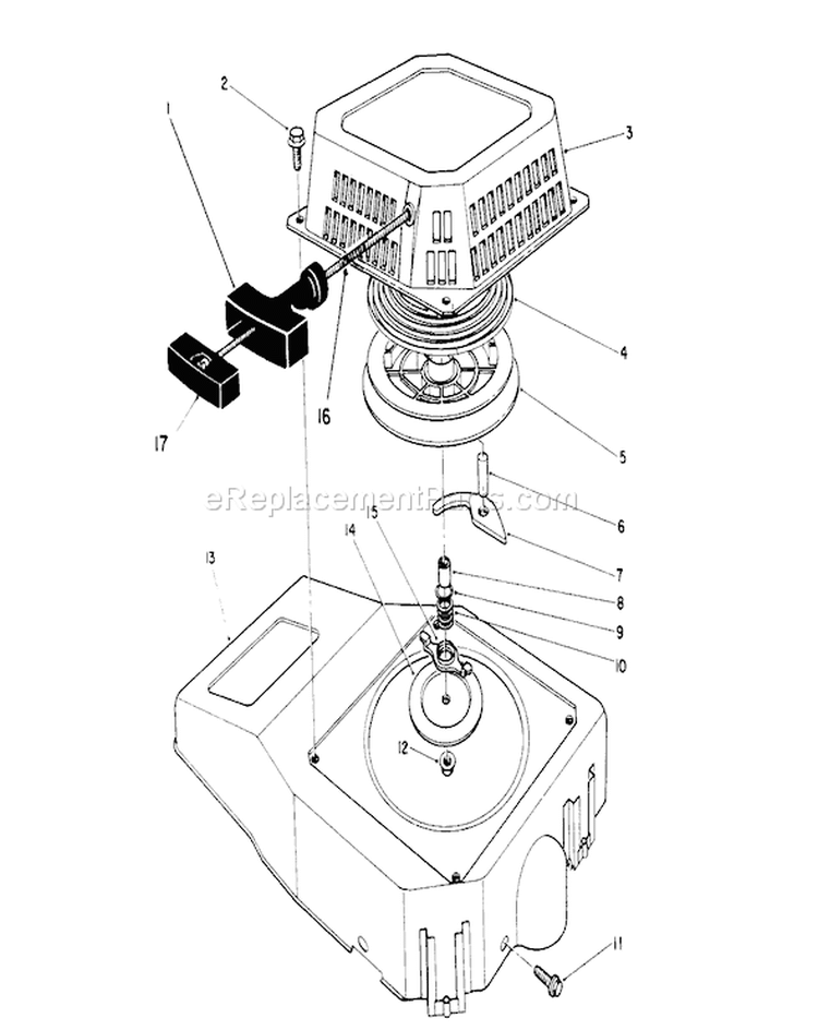 Recoil Assembly Diagram and Parts List for 26625BG 0000001-0999999 - 1990 Toro Lawn Mower