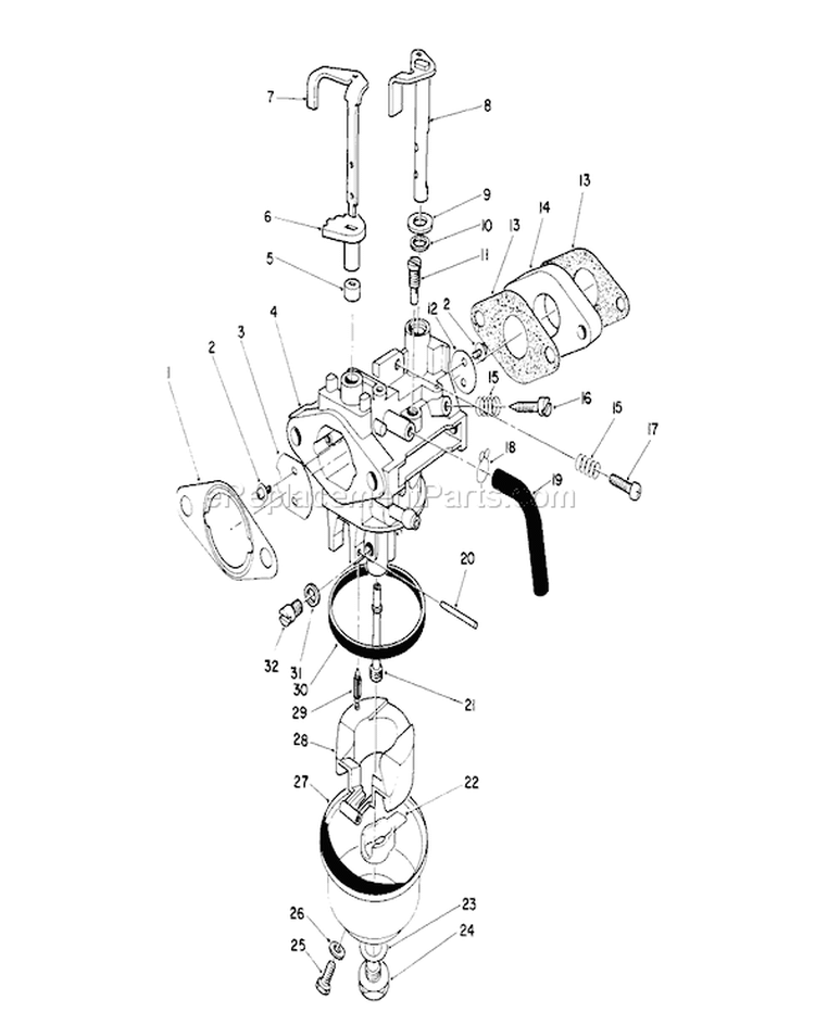 Carburetor Assembly Diagram and Parts List for 26625BG 0000001-0999999 - 1990 Toro Lawn Mower