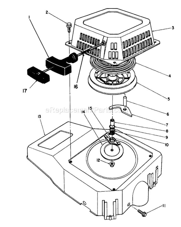 Recoil Assembly Diagram and Parts List for 26625BG 2000001-2999999 - 1992 Toro Lawn Mower