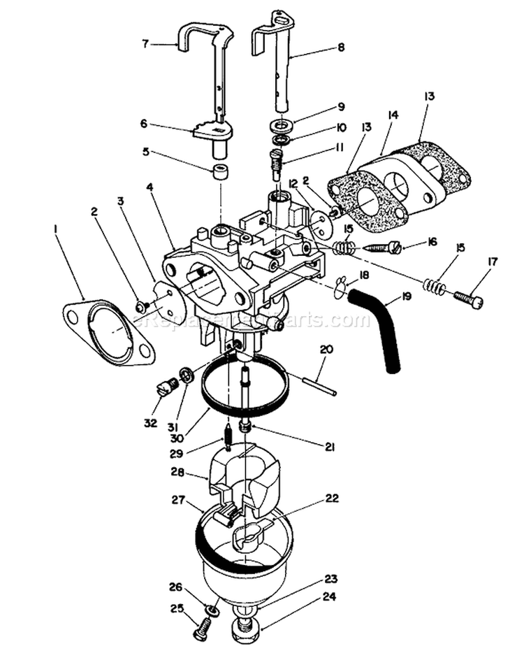 Carburetor Assembly Diagram and Parts List for 26625BG 2000001-2999999 - 1992 Toro Lawn Mower