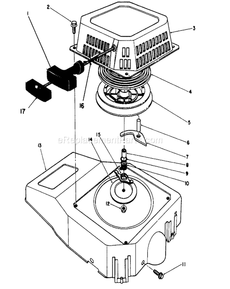 Recoil Assembly Diagram and Parts List for 26625B 3900001-3999999 - 1993 Toro Lawn Mower