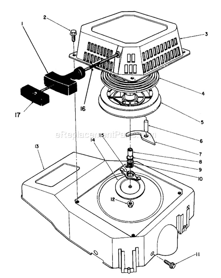 Recoil Assembly Diagram and Parts List for 26625CG 9000001-9999999 - 1989 Toro Lawn Mower