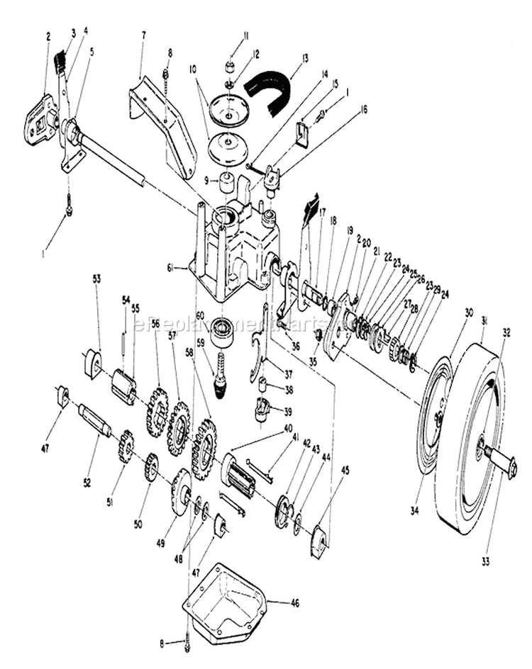 Gear Case Assembly Diagram and Parts List for 26625CG 9000001-9999999 - 1989 Toro Lawn Mower