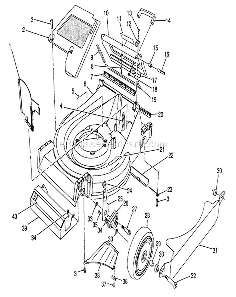 Housing Assembly Diagram and Parts List for 26625CS 9000001-9999999 - 1989 Toro Lawn Mower