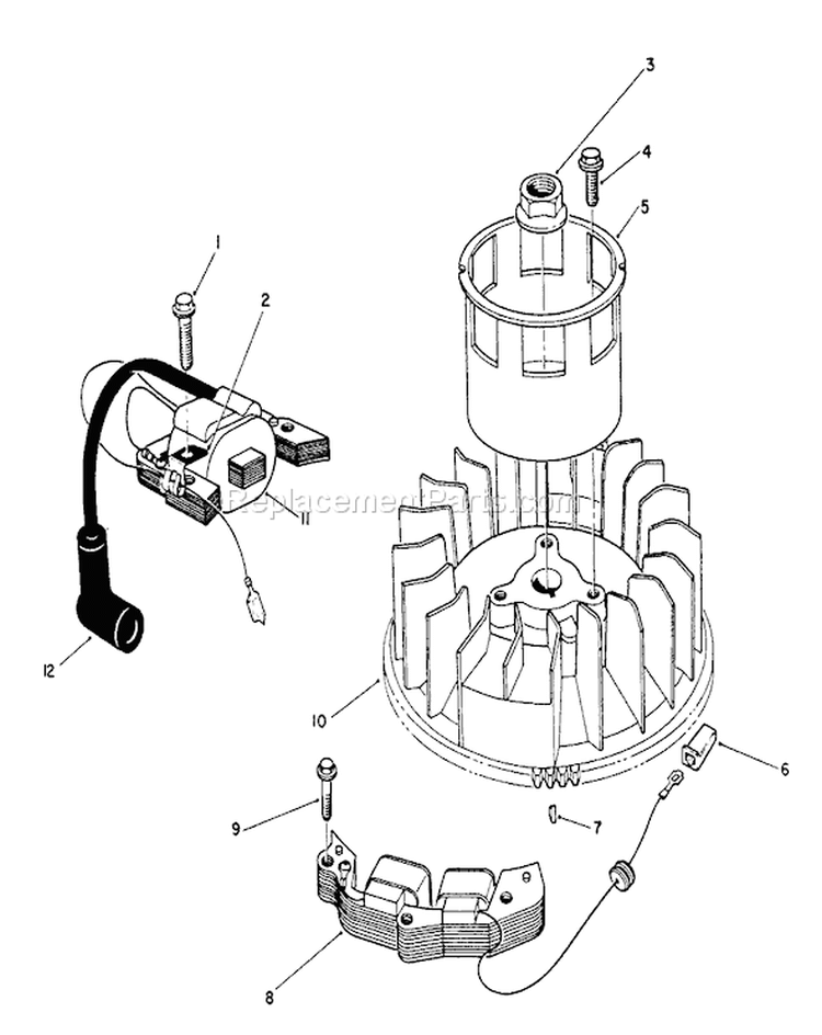 Magneto & Flywheel Assembly Diagram and Parts List for 26624 0001102-0999999 - 1990 Toro Lawn Mower