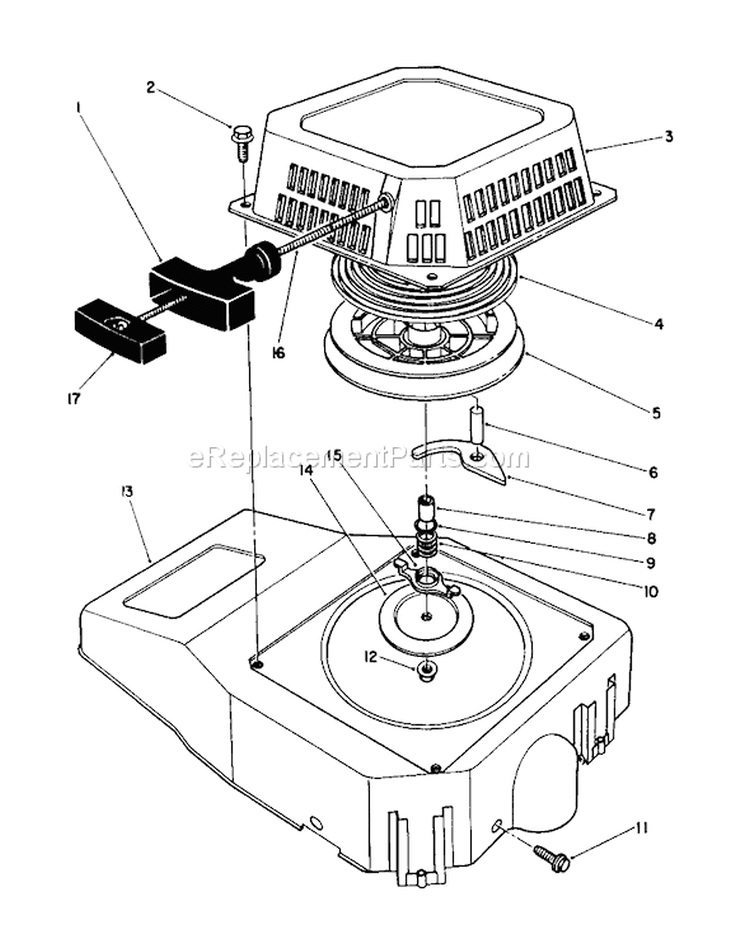 Recoil Assembly Diagram and Parts List for 26624 0001102-0999999 - 1990 Toro Lawn Mower