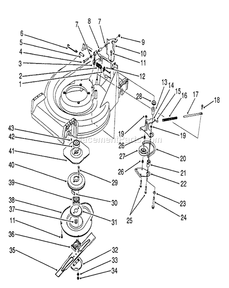 Blade Brake Clutch Assembly Diagram and Parts List for 26624 0001102-0999999 - 1990 Toro Lawn Mower