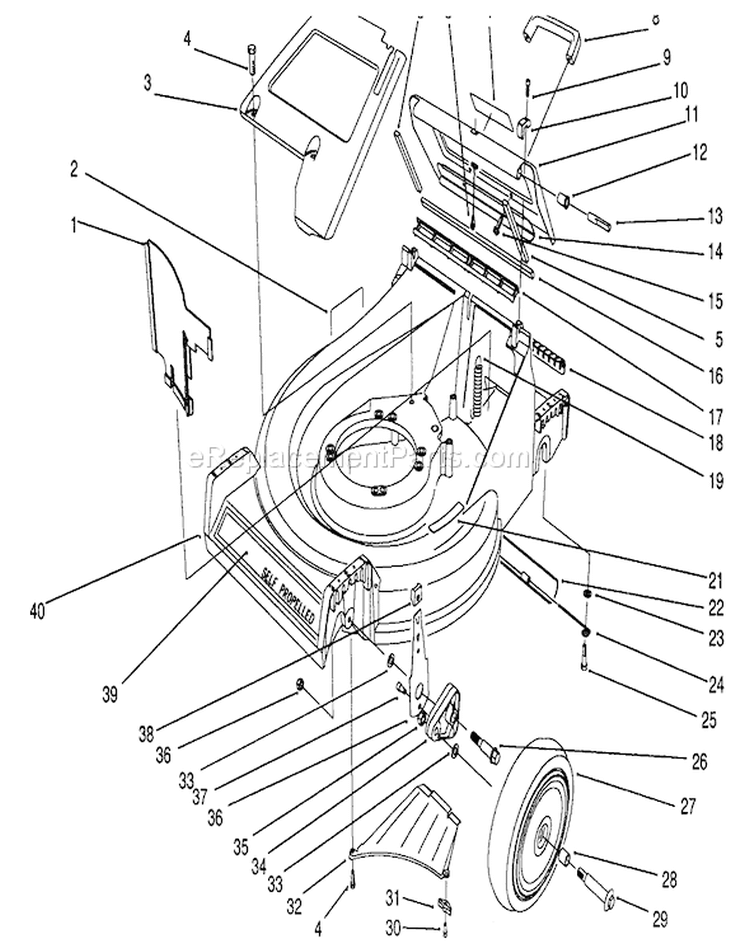 Housing Assembly Diagram and Parts List for 26626 1000001-1999999 - 1991 Toro Lawn Mower