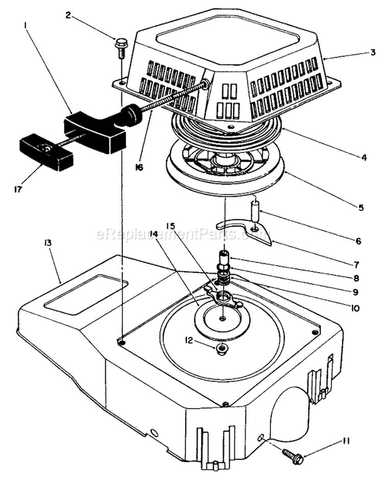Recoil Assembly Diagram and Parts List for 26626 1000001-1999999 - 1991 Toro Lawn Mower