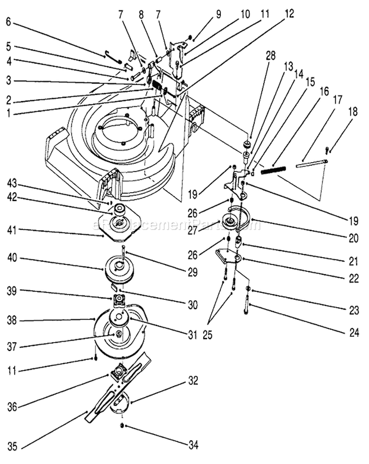 Blade Brake Clutch Assembly Diagram and Parts List for 26626 1000001-1999999 - 1991 Toro Lawn Mower