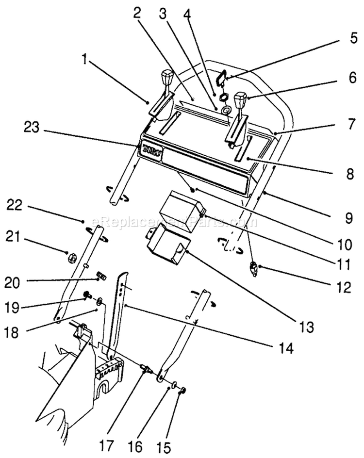 Handle Assembly Diagram and Parts List for 26626 1000001-1999999 - 1991 Toro Lawn Mower