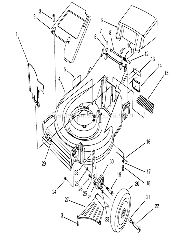 Housing Assembly Diagram and Parts List for 26630BC 4900001-4999999 - 1994 Toro Lawn Mower