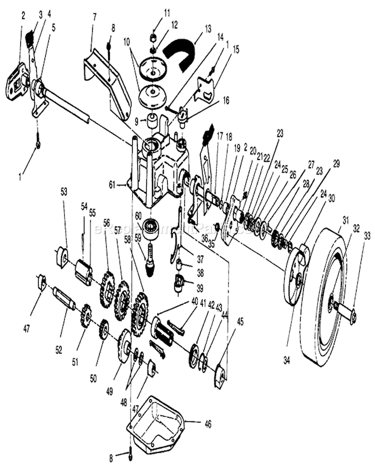 Gear Case Assembly Diagram and Parts List for 26630B 3900001-3999999 - 1993 Toro Lawn Mower