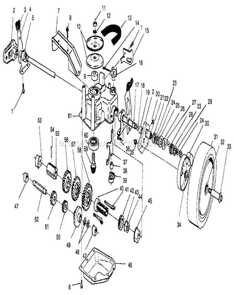 Gear Case Assembly Diagram and Parts List for 26632B 6900001-6999999 - 1996 Toro Lawn Mower