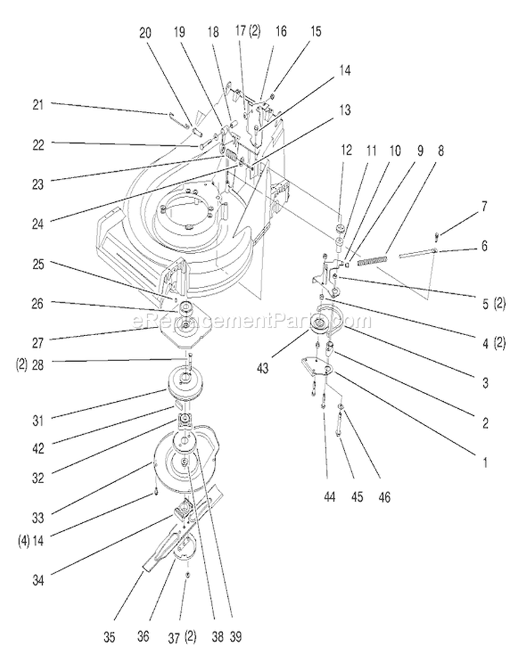 Blade And Brake Assembly Diagram and Parts List for 26633B 6900001-6999999 - 1996 Toro Lawn Mower