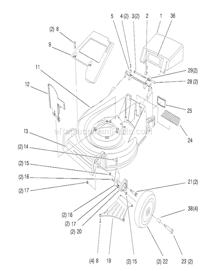 Deck Assembly Diagram and Parts List for 26633 7900001-7999999 - 1997 Toro Lawn Mower