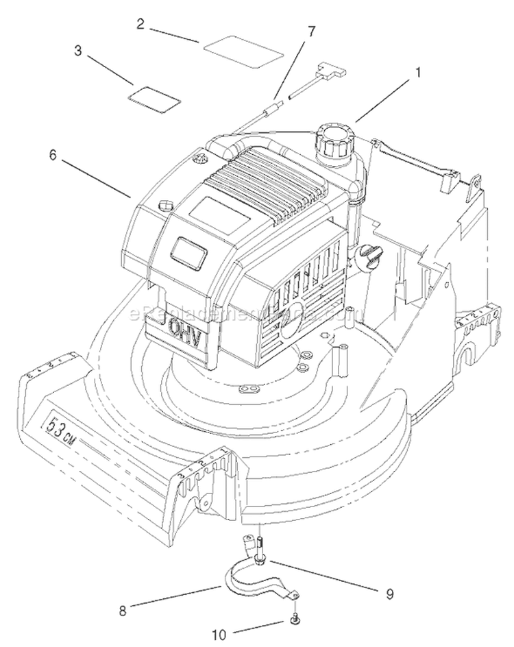 Engine and Belt Guide Assembly Diagram and Parts List for 26634 210000001-210999999 - 2001 Toro Lawn Mower