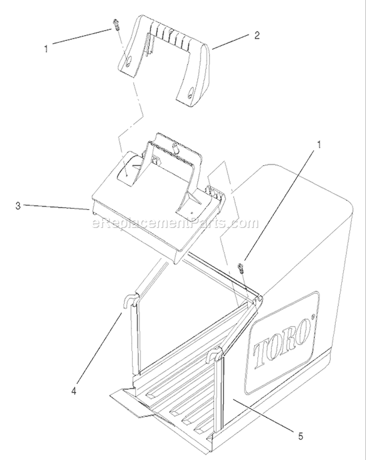 Bag Assembly Diagram and Parts List for 26634 210000001-210999999 - 2001 Toro Lawn Mower