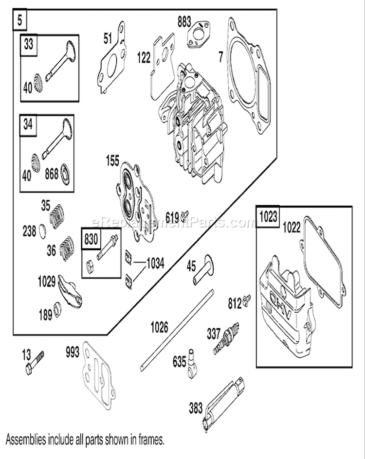 Cylinder Head Assembly Diagram and Parts List for 26634 210000001-210999999 - 2001 Toro Lawn Mower