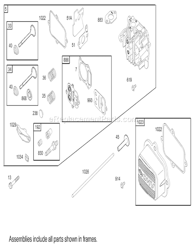 Cylinder Head Assembly Diagram and Parts List for 26634 250000001-250999999 - 2005 Toro Lawn Mower