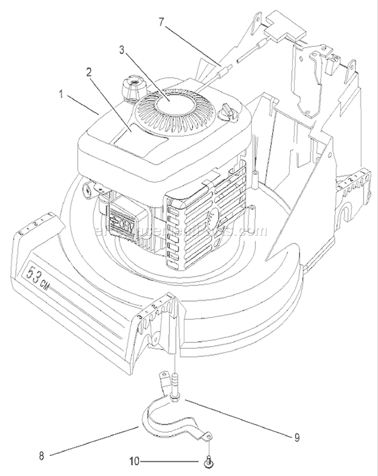 Engine and Belt Guide Assembly Diagram and Parts List for 26634 250000001-250999999 - 2005 Toro Lawn Mower