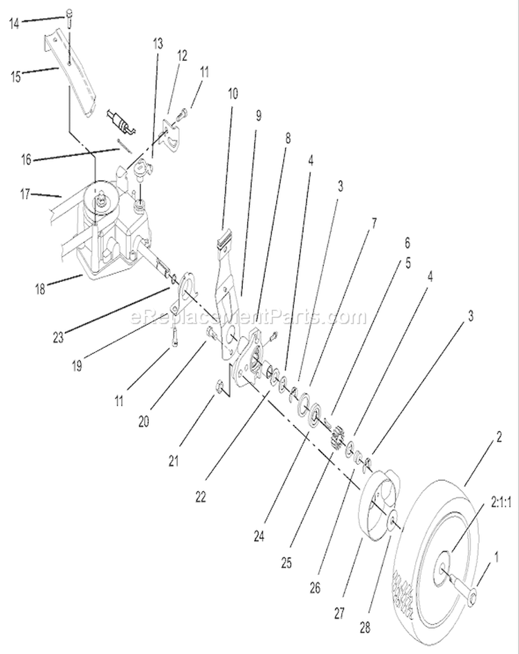 Rear Drive Assembly Diagram and Parts List for 26634 250000001-250999999 - 2005 Toro Lawn Mower