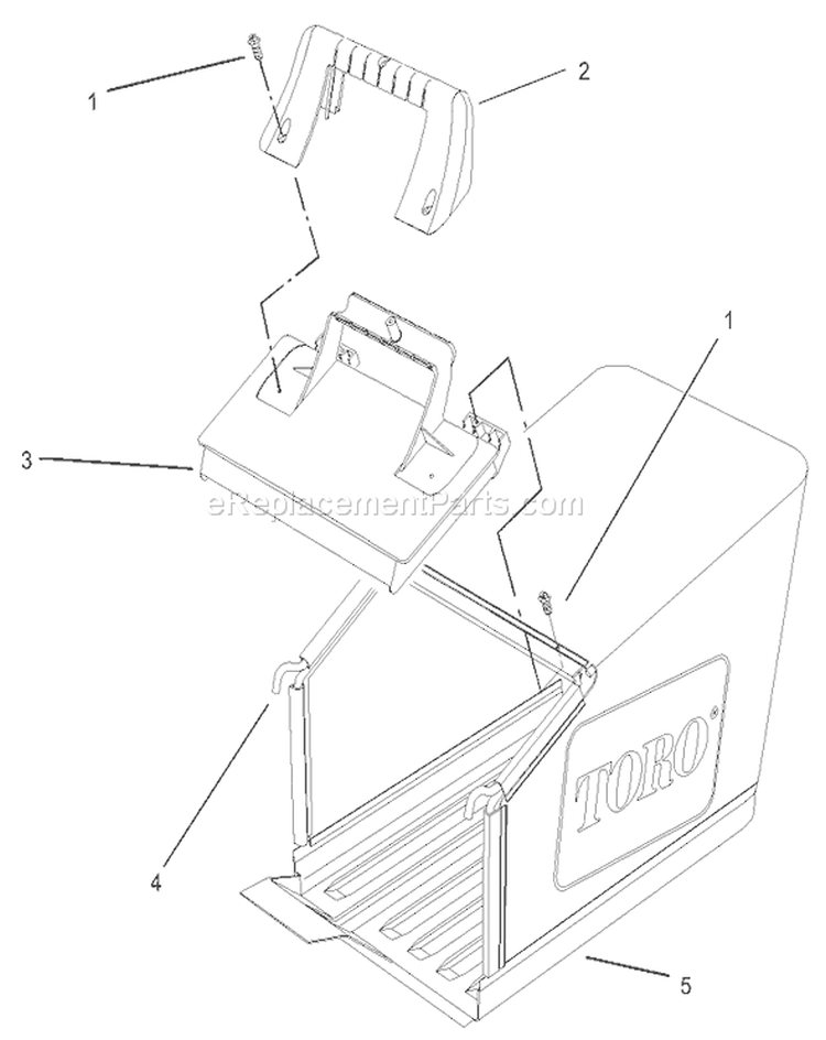 Bag Assembly Diagram and Parts List for 26634 250000001-250999999 - 2005 Toro Lawn Mower