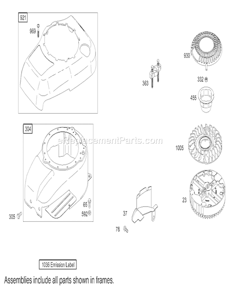 Blower Housing Assembly Diagram and Parts List for 26634 250000001-250999999 - 2005 Toro Lawn Mower