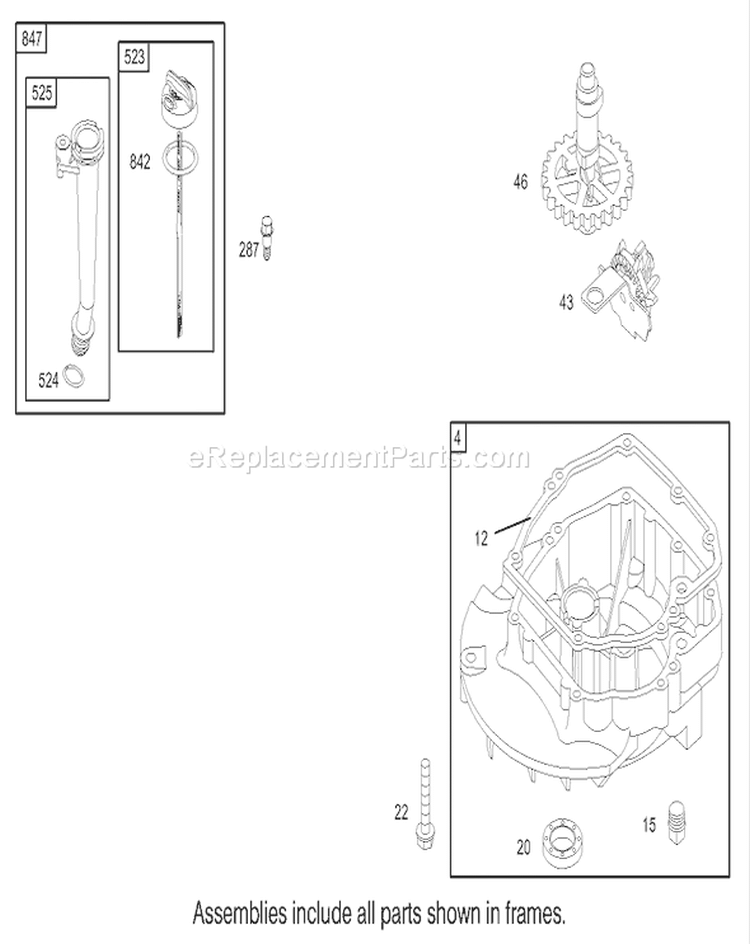 Crankcase Assembly Diagram and Parts List for 26634 250000001-250999999 - 2005 Toro Lawn Mower