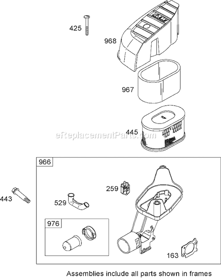 Air Cleaner Assembly Diagram and Parts List for 26634 280000001-280999999 - 2008 Toro Lawn Mower