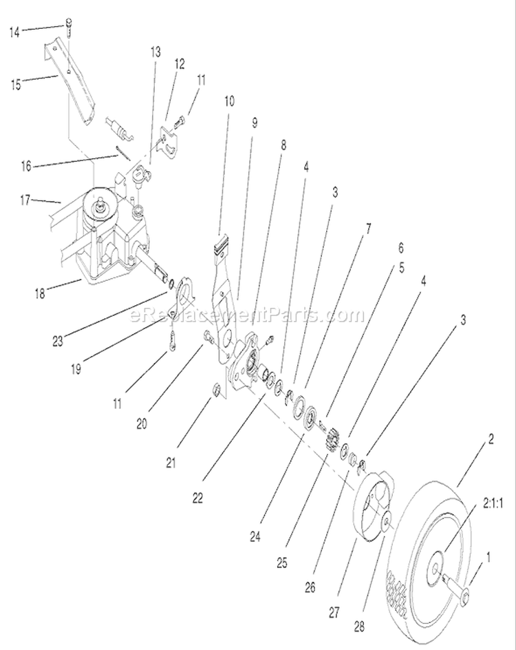 Rear Drive Assembly Diagram and Parts List for 26634 280000001-280999999 - 2008 Toro Lawn Mower