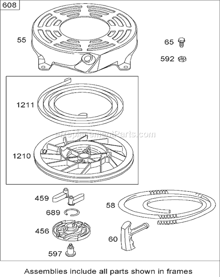 Starter Assembly Diagram and Parts List for 26634 280000001-280999999 - 2008 Toro Lawn Mower
