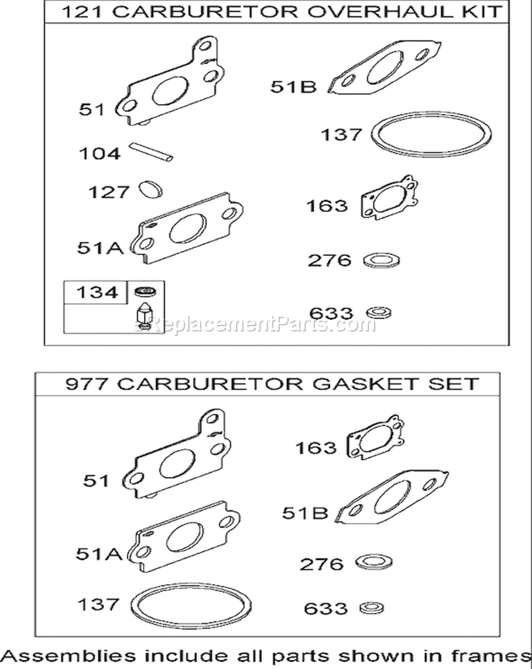 Carburetor Overhaul Kit Diagram and Parts List for 26634 280000001-280999999 - 2008 Toro Lawn Mower