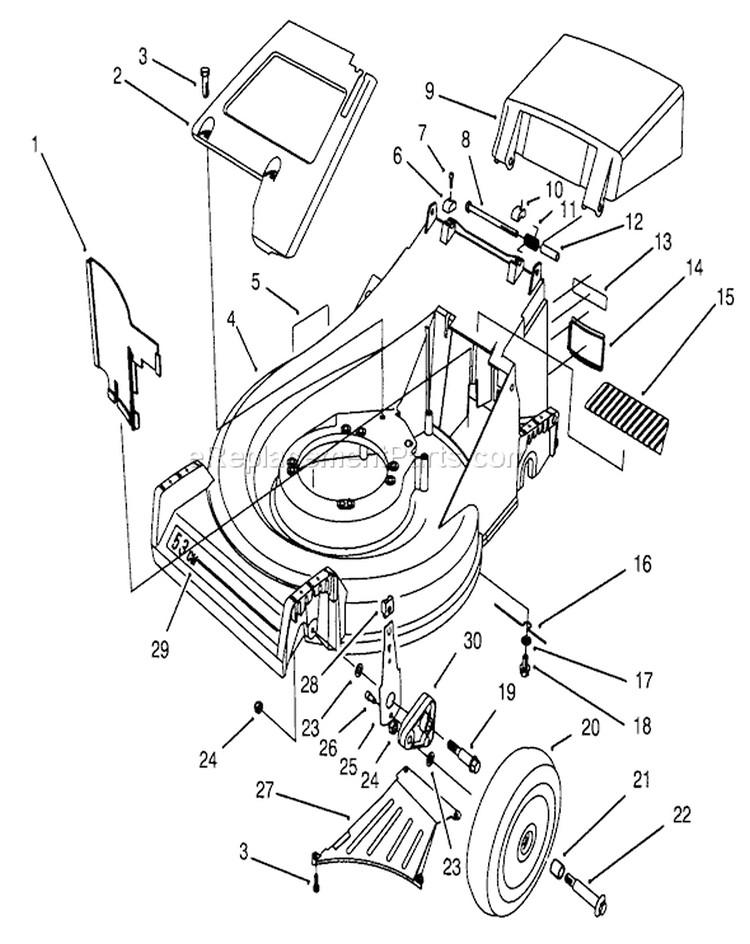 Housing Assembly Diagram and Parts List for 26635BC 4900001-4999999 - 1994 Toro Lawn Mower